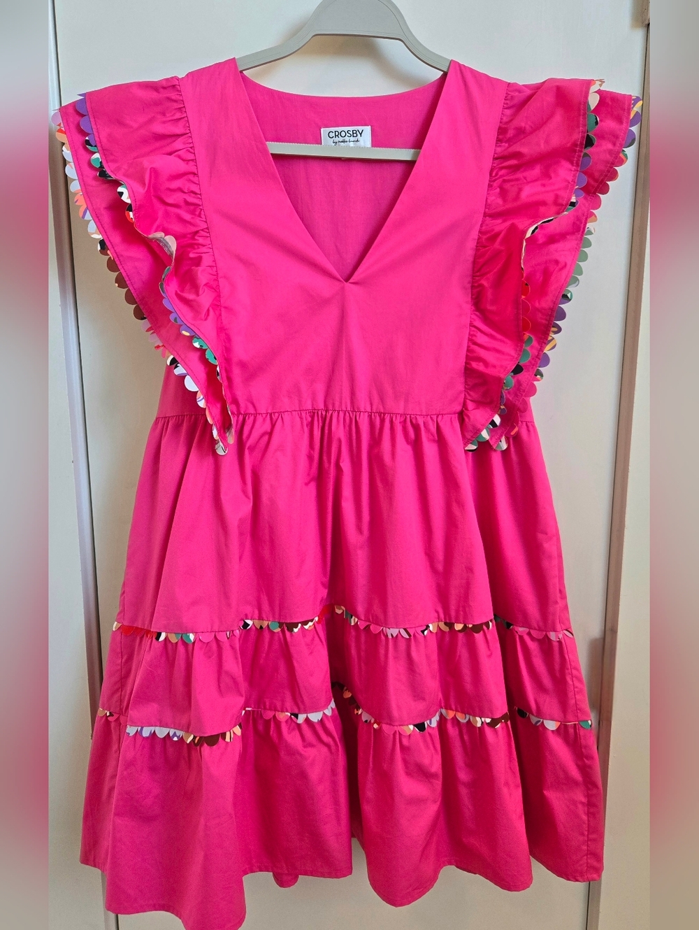 Crosby by Mollie Bright Pink Ruffle Tiered Dress
